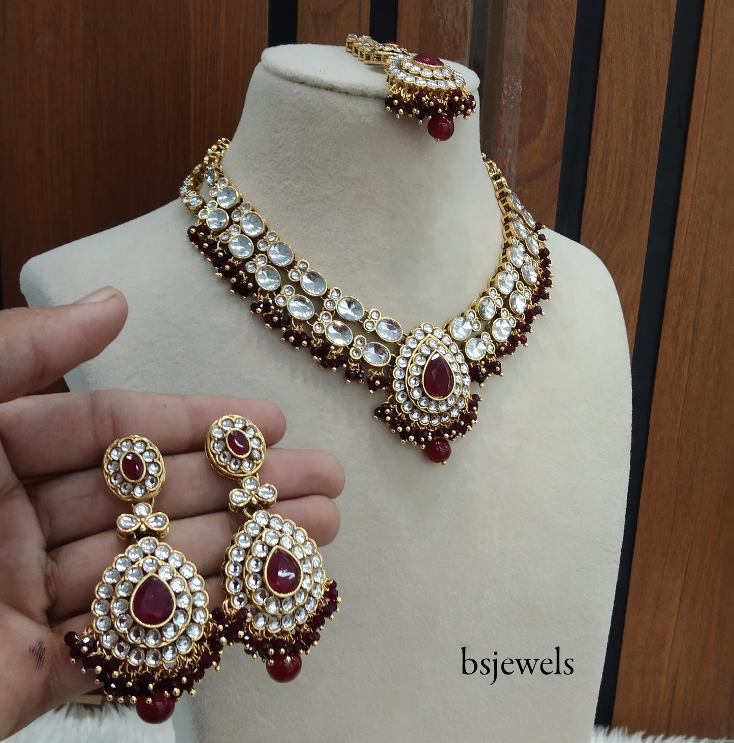 Maroon Kundan Necklace Jewellery Kush Set