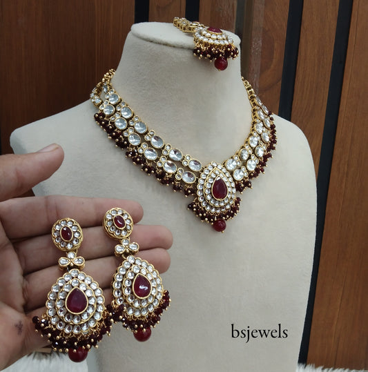 Maroon Kundan Necklace Jewellery Kush Set