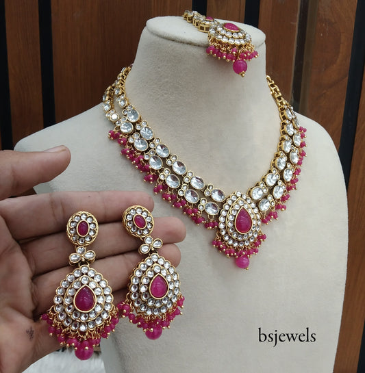 Dark Pink Kundan Necklace Jewellery Kush Set