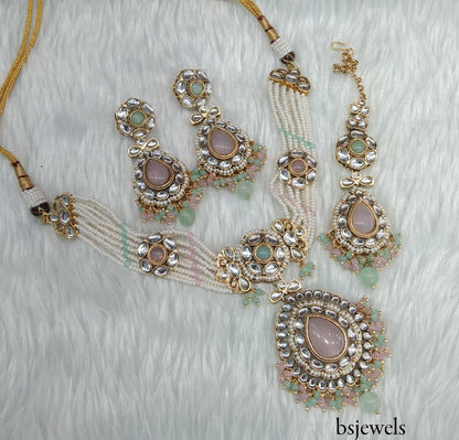 Mint pink Kundan Choker Jewellery balwinder Set