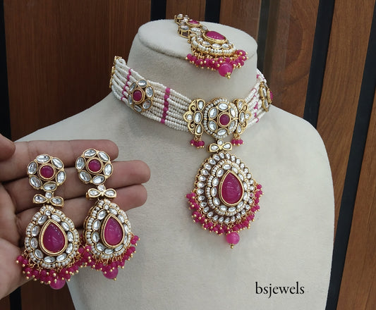 Dark Pink Kundan Choker Jewellery balwinder Set