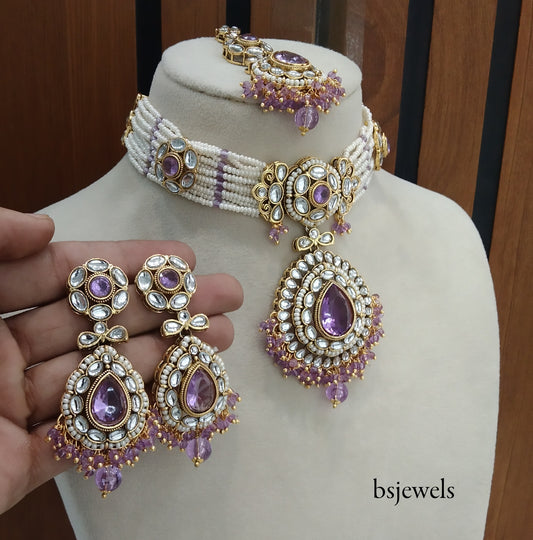Lavender Kundan Choker Jewellery balwinder Set