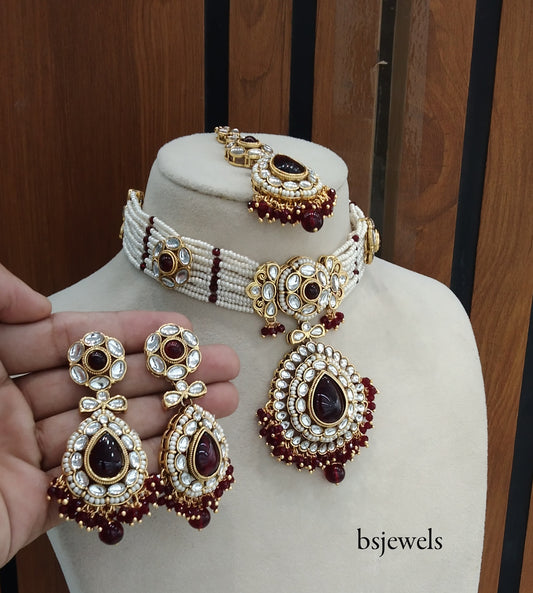 Maroon Kundan Choker Jewellery balwinder Set