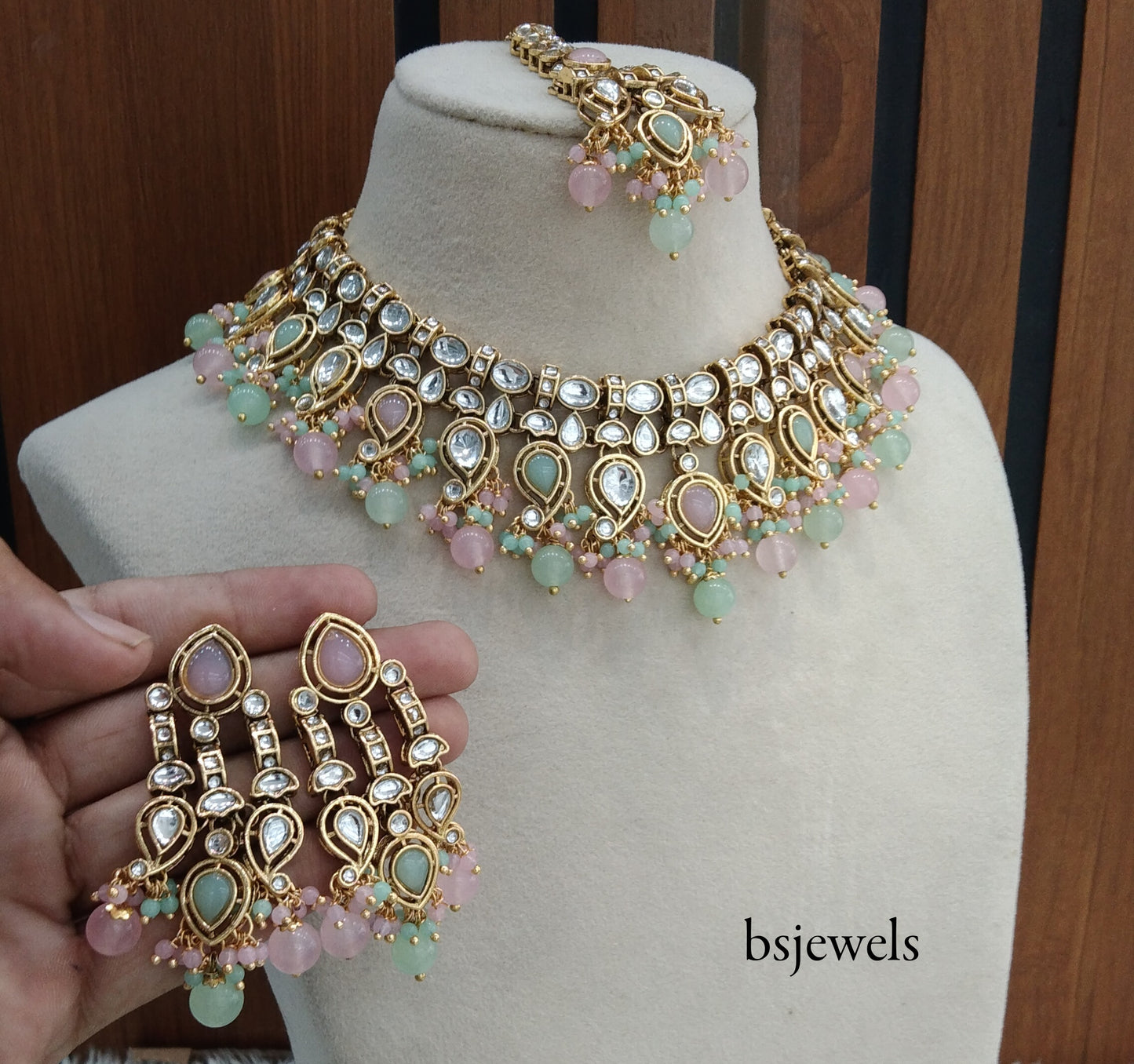 Mint Pink Kundan Nacklace Baljinder sets