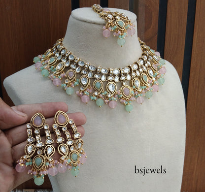 Mint Pink Kundan Nacklace Baljinder sets