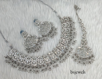 Silver Crystal Necklace Jewellery Isha Bollywood Set