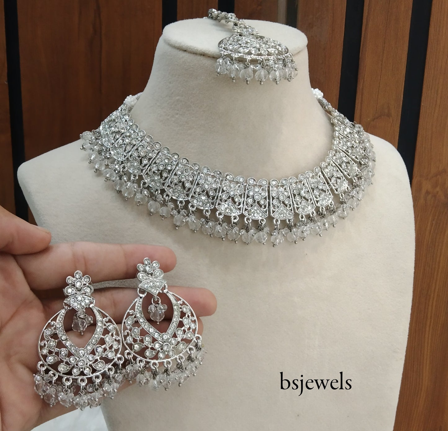 Silver crystal Necklace Jewellery Isha Bollywood Set
