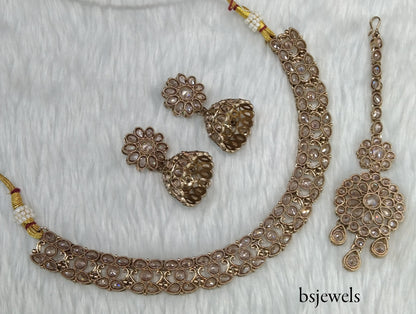Antique Gold Necklace Jewellery Nisha Bollywood