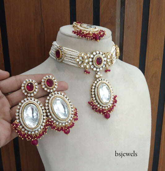 Magenta Kundan Choker Jewellery Sharan Set