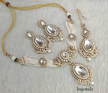 Gold white Kundan Choker Jewellery Sharan Set