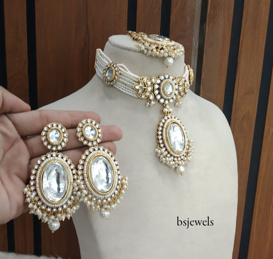 Gold white Kundan Choker Jewellery Sharan Set