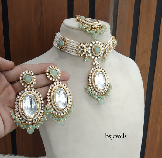 Mint Kundan Choker Jewellery Sharan Set