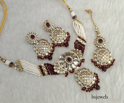 Maroon Kundan Choker Jewellery Joti Set