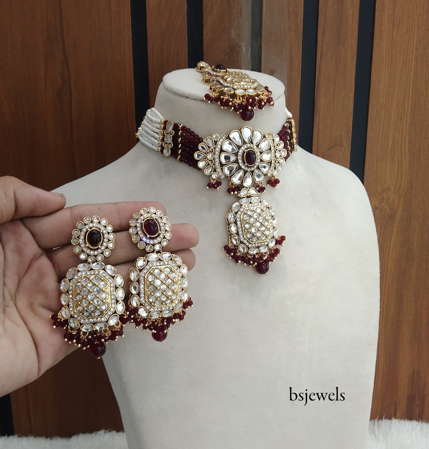 Maroon Kundan Choker Jewellery Joti Set