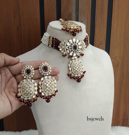 Maroon Kundan Choker Jewellery Joti Set