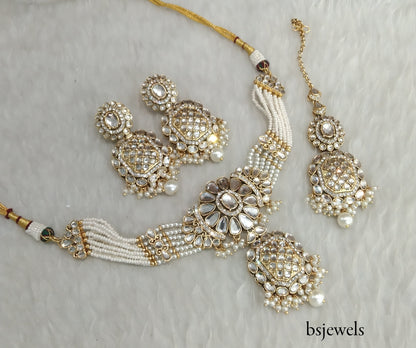 gold white Kundan Choker Jewellery Joti Set