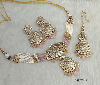Baby Pink Kundan Choker Jewellery Joti Set