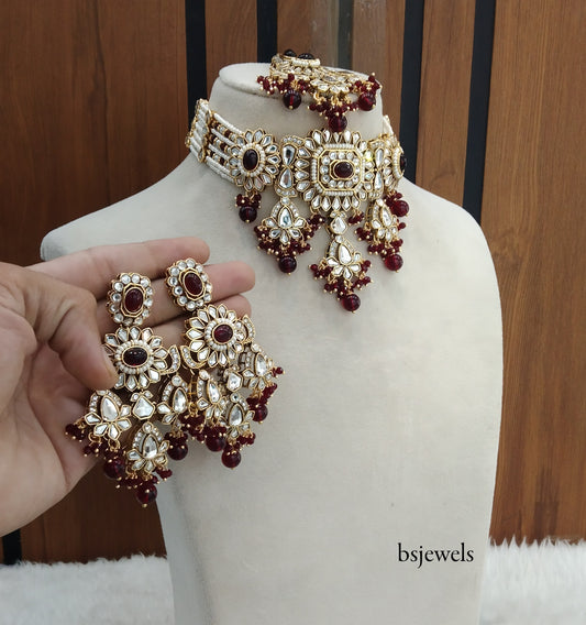 Maroon Kundan Choker Jewellery Lovely Sets