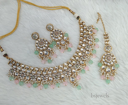 Mint Pink Kundan Necklace Rekha sets
