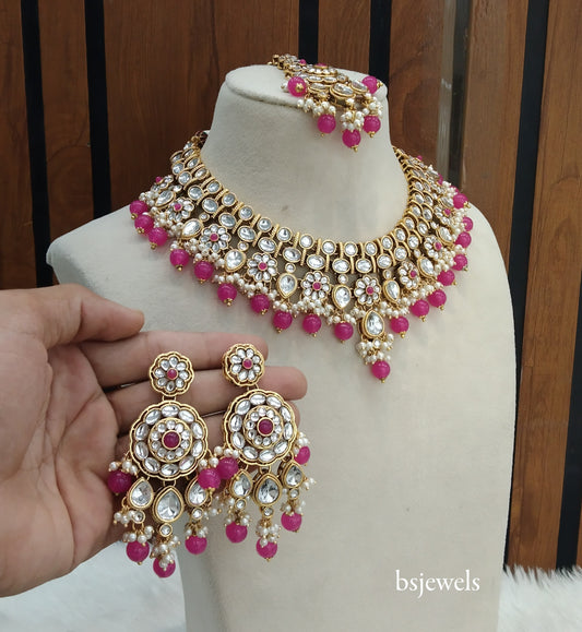 Dark Pink Kundan Necklace Rekha sets