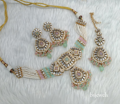 Mint pink Kundan Choker Jewellery Reetu Sets