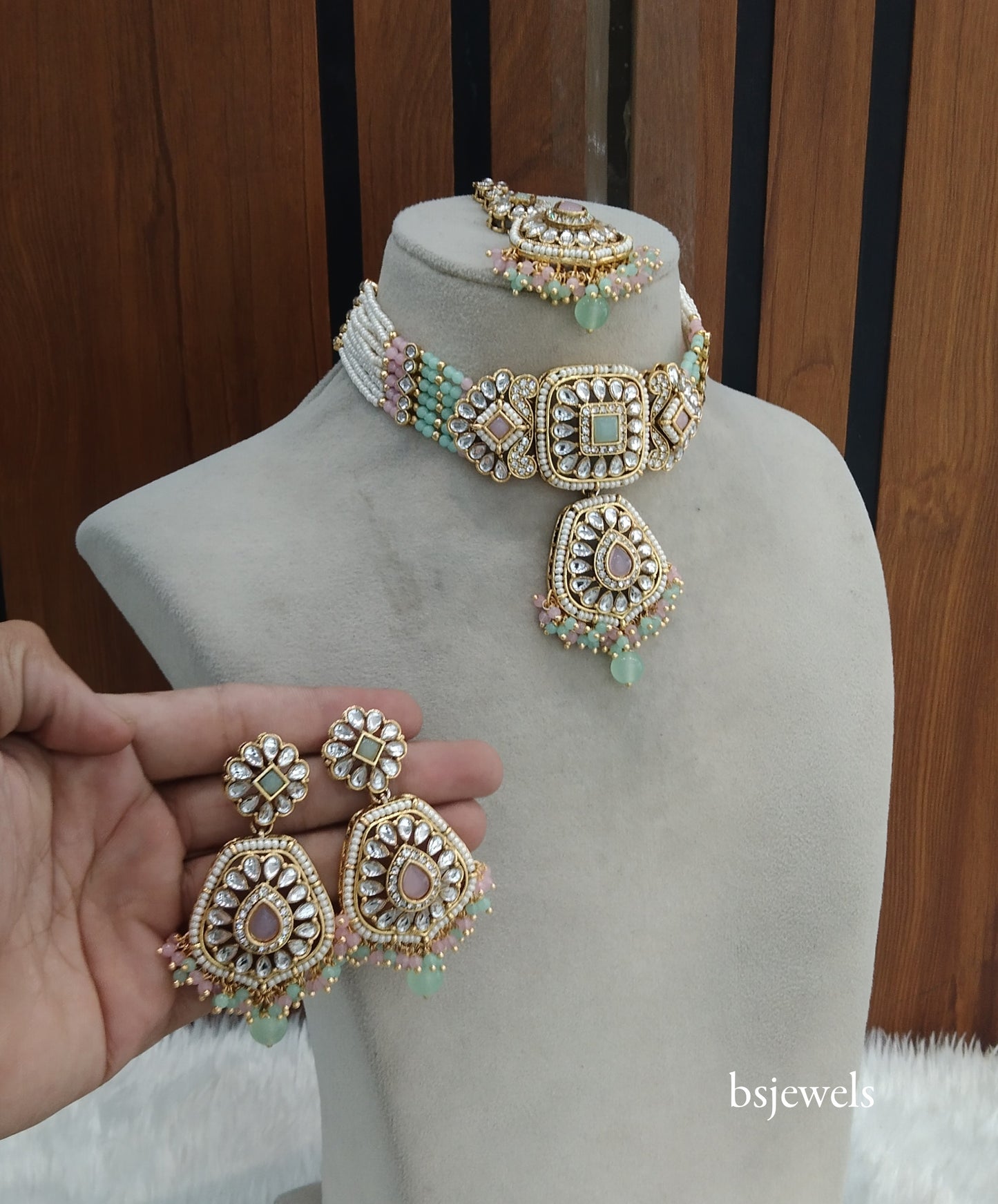 Mint pink Kundan Choker Jewellery Reetu Sets