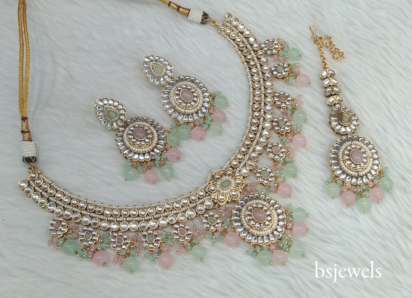 Mint Pink Kundan Necklace Preeti sets