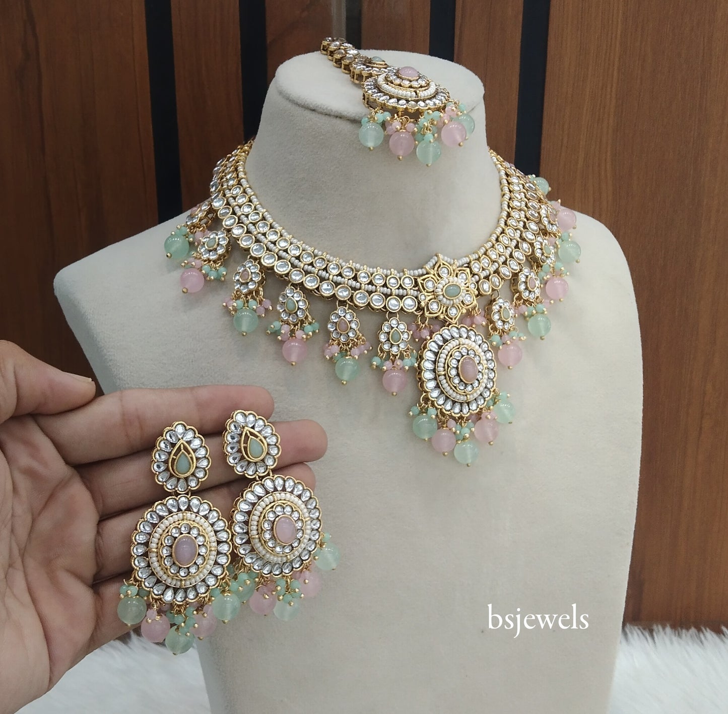 Mint Pink Kundan Necklace Preeti sets