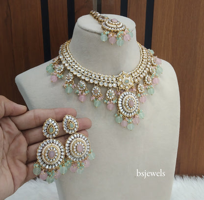 Mint Pink Kundan Necklace Preeti sets