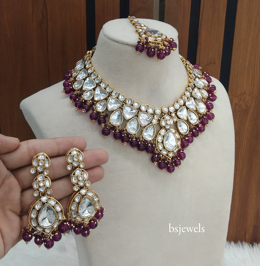 Purple Kundan Necklace Mekha sets
