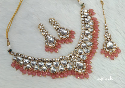 Orange Peach Kundan Necklace Mekha sets