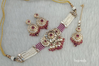 Magenta Kundan Choker Jewellery Jasveer Sets