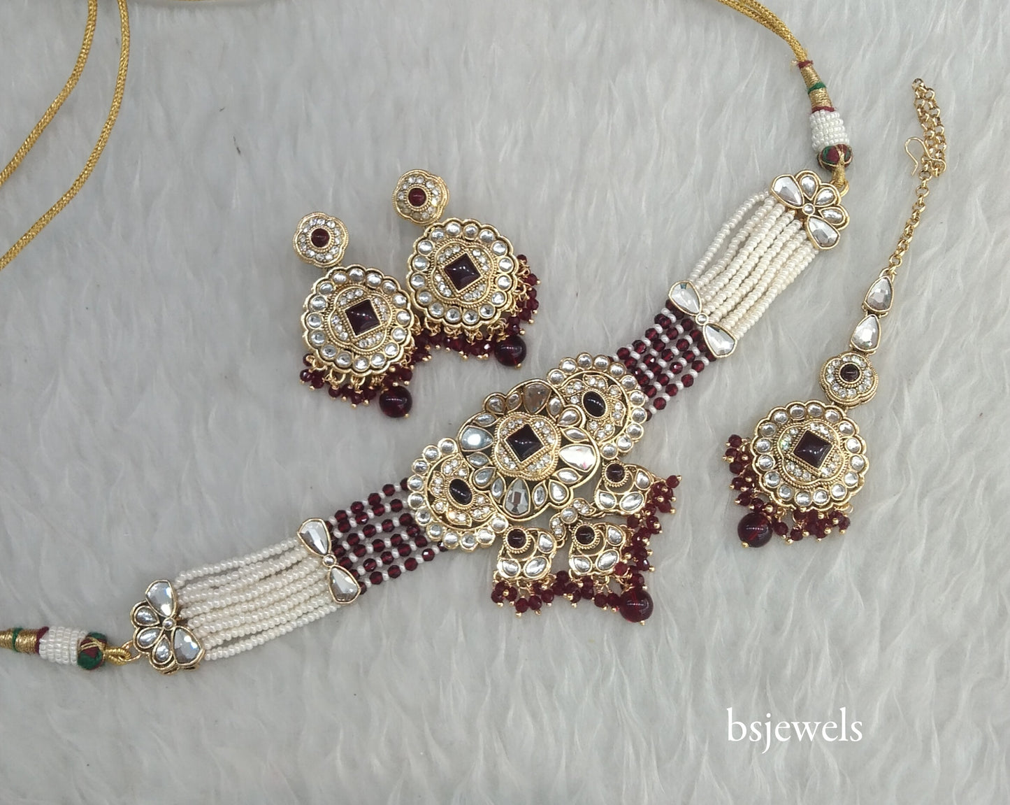 Maroon Kundan Choker Jewellery Jasveer Sets