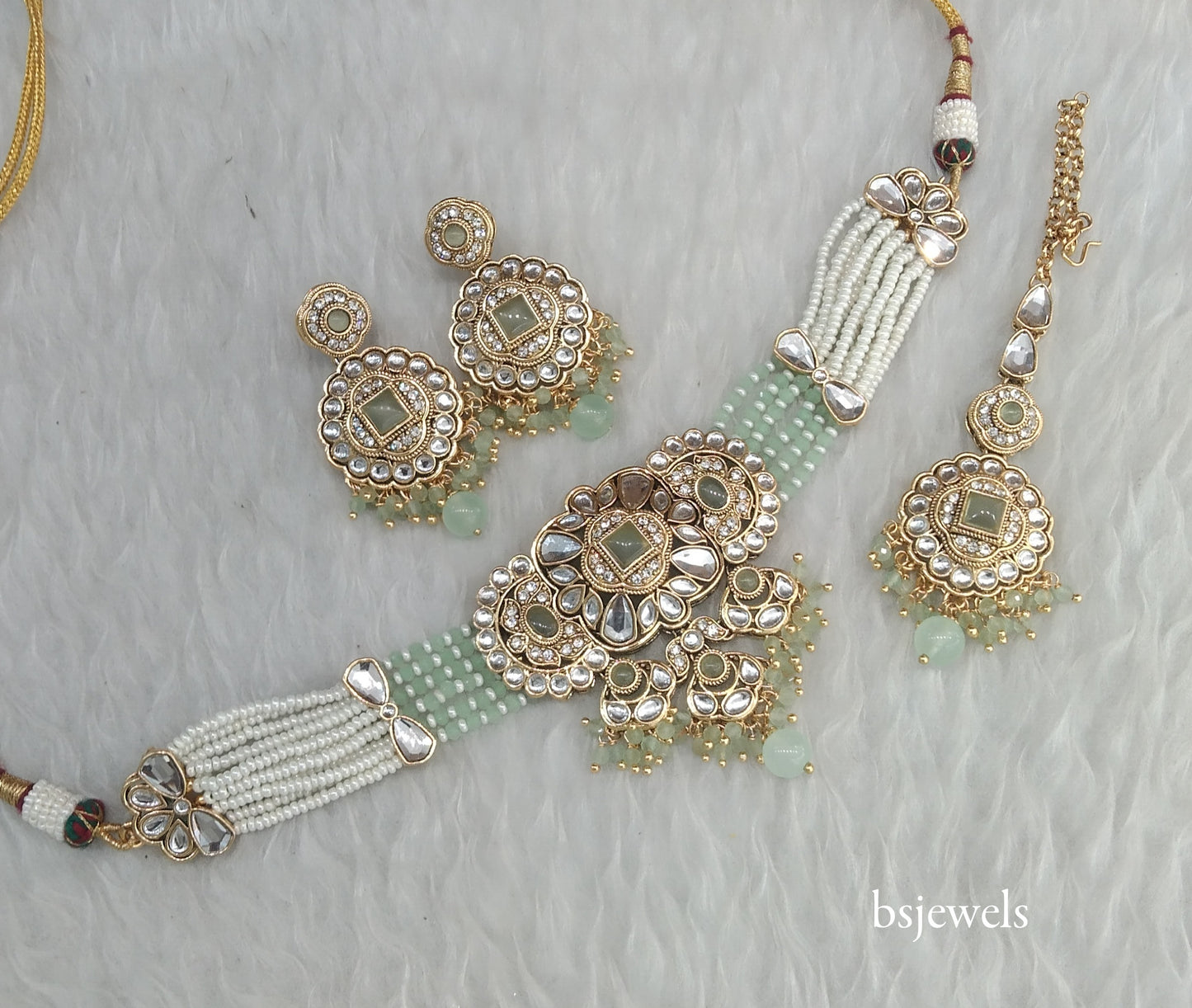 Mint Kundan Choker Jewellery Jasveer Sets