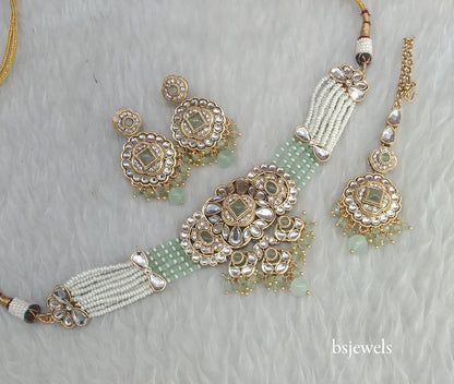 Mint Kundan Choker Jewellery Jasveer Sets