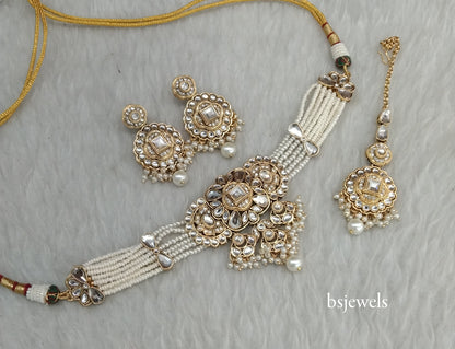 Gold White Kundan Choker Jewellery Jasveer Sets