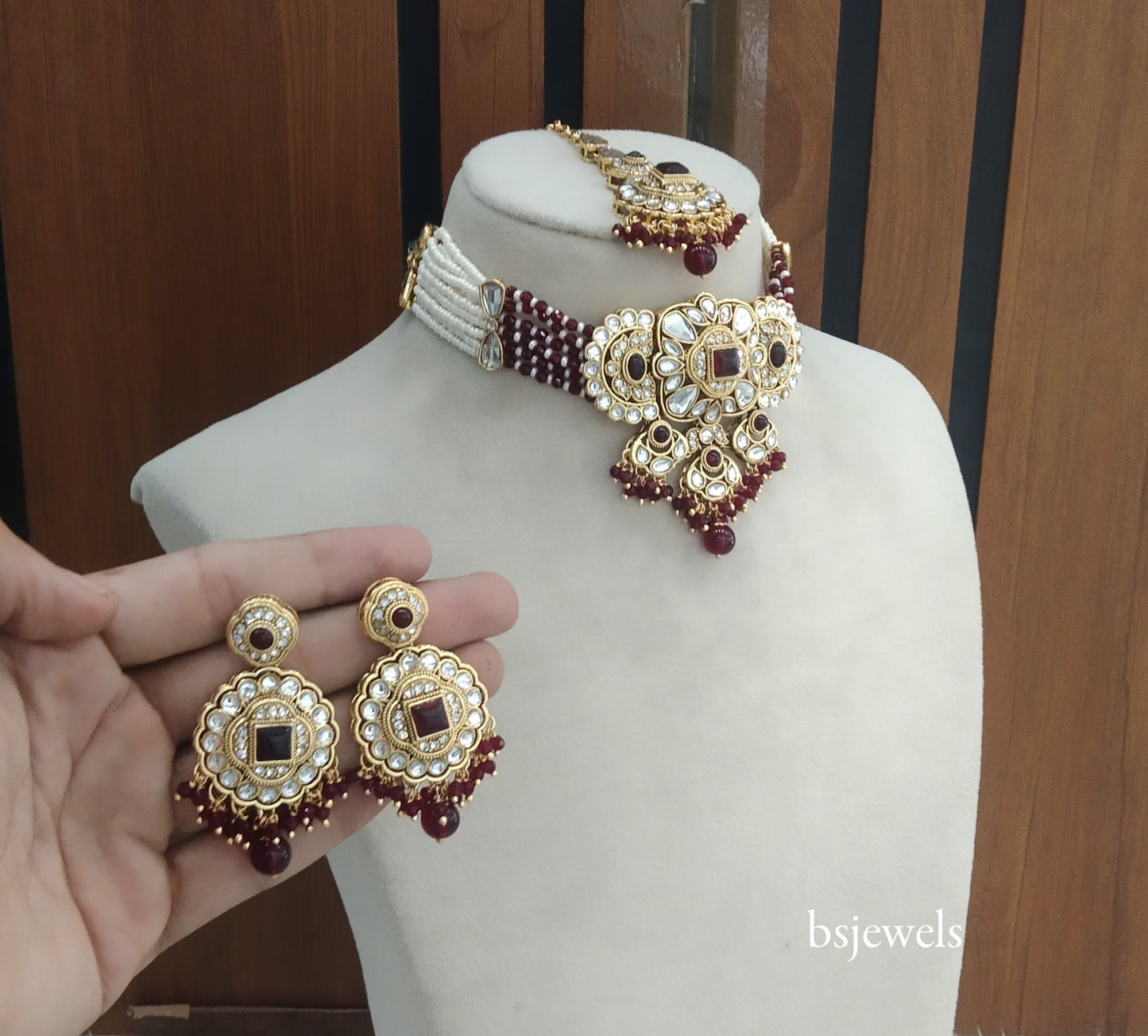 Maroon Kundan Choker Jewellery Jasveer Sets