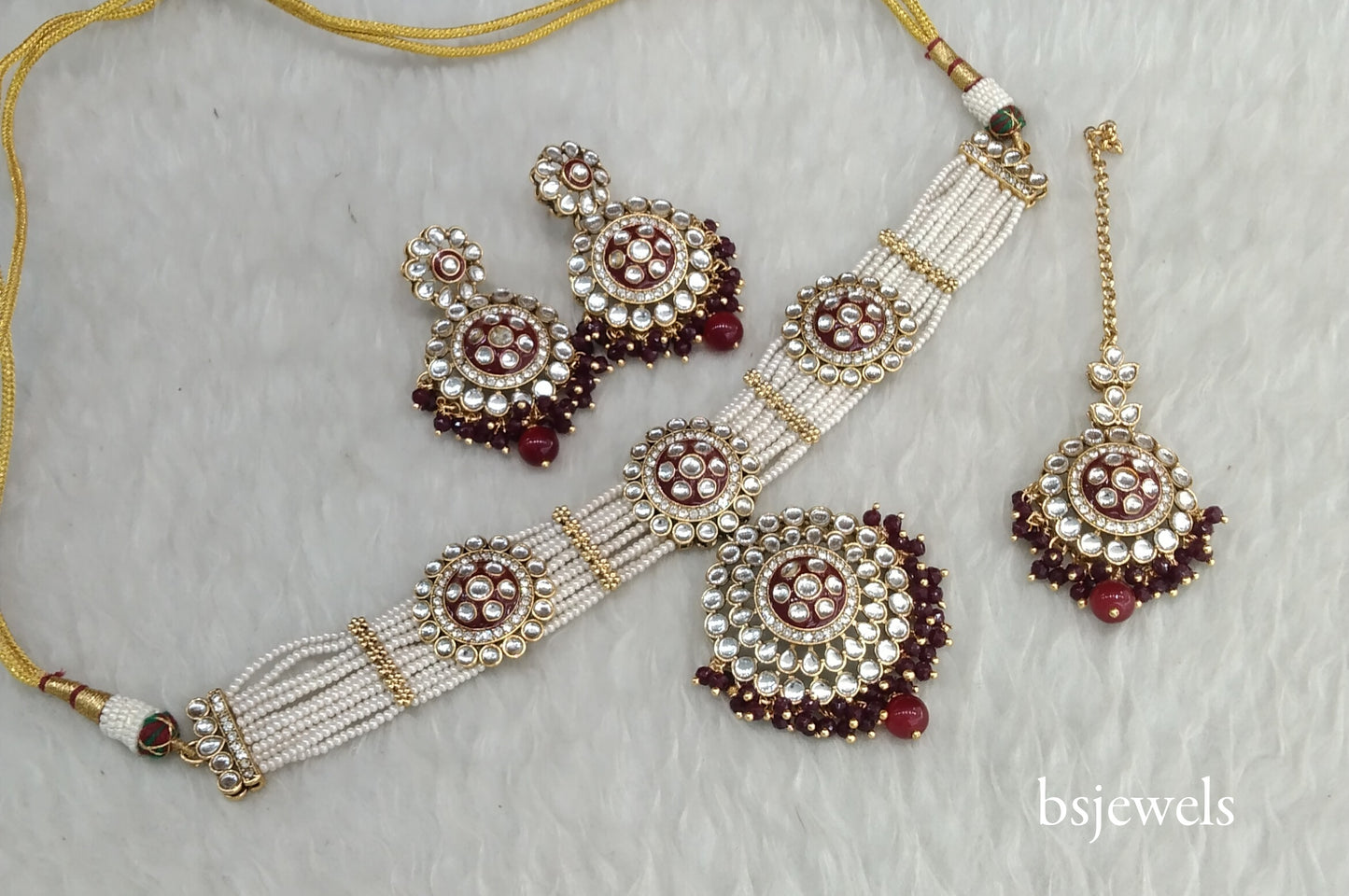 Maroon Kundan Choker Jewellery Rimpi Sets