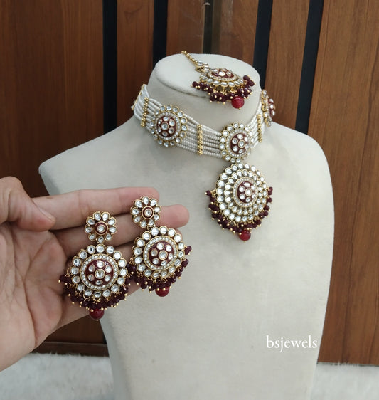 Maroon Kundan Choker Jewellery Rimpi Sets