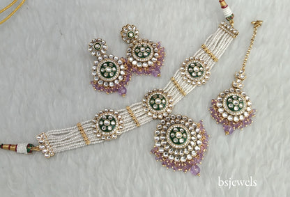 Green Lavender Kundan Choker Jewellery Rimpi Sets