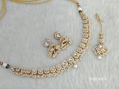 Gold White Kundan Necklace Ruhi sets