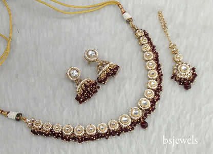 Maroon Kundan Necklace Ruhi sets