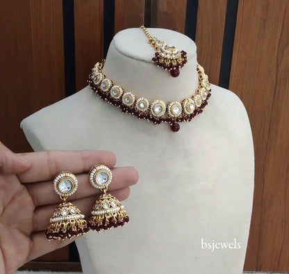 Maroon Kundan Necklace Ruhi sets