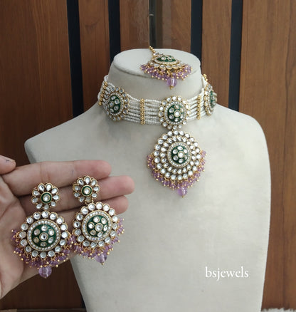 Green Lavender Kundan Choker Jewellery Rimpi Sets