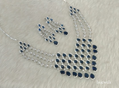 Silver Blue American Diamond Ad Julia Necklace Set