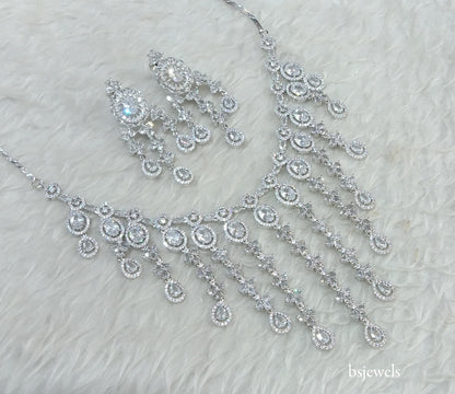 Silver American Diamond Ad Luna Necklace Set