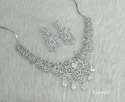 Silver American Diamond Ad Vera Necklace Set