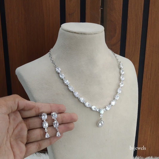 Silver American Diamond Ad Guneet Necklace Set