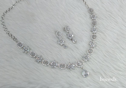 Silver American Diamond Ad Tania Necklace Set