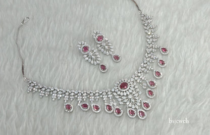 Silver Ruby American Diamond Ad Karam Necklace Set